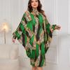 Plus  Size Women's New Bat Sleeved Temperament Long Sleeved Printed Dress