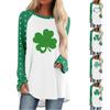 Women's Fashionable Loose Mid-length Round Neck Pullover St. Patrick's Day Printed Raglan Sleeves Long-sleeved Casual Top