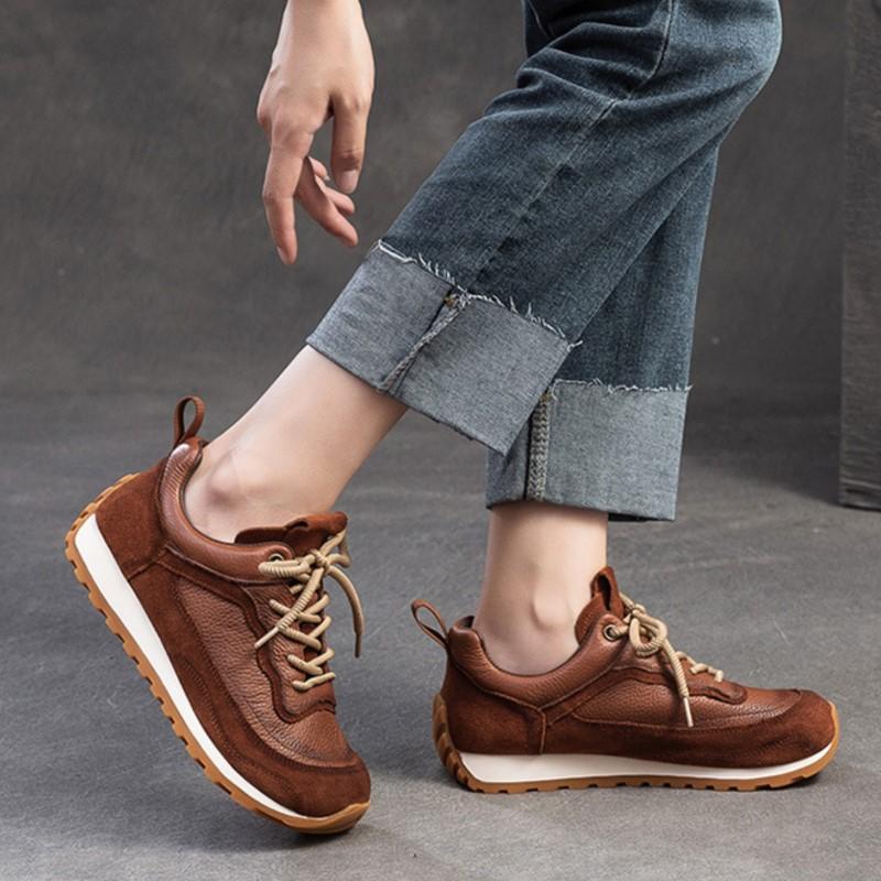 Johnature Thick Soled Casual Sneaker Shoes Retro Soft Soled Comfortable Genuine Leather Women's Shoes