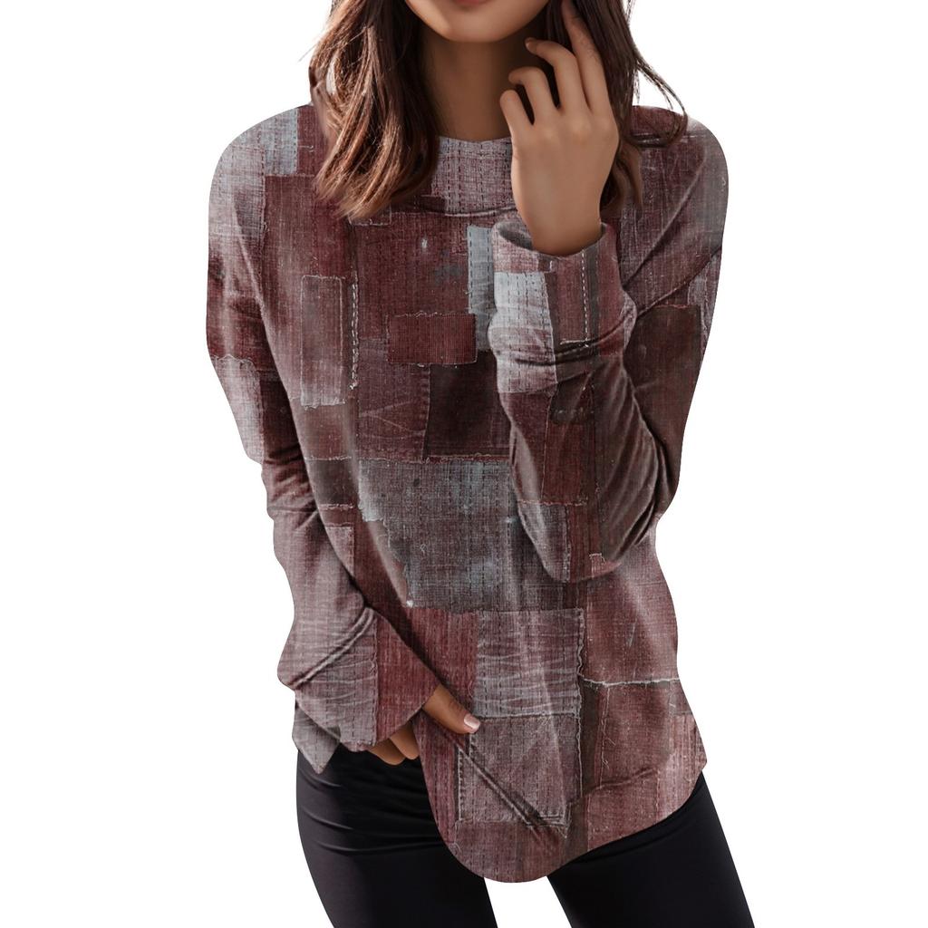 Женские топы с круглым вырезом, хлопковая женская повседневная модная блузка с длинным рукавом и круглым вырезом с цветочным принтом, пуловер