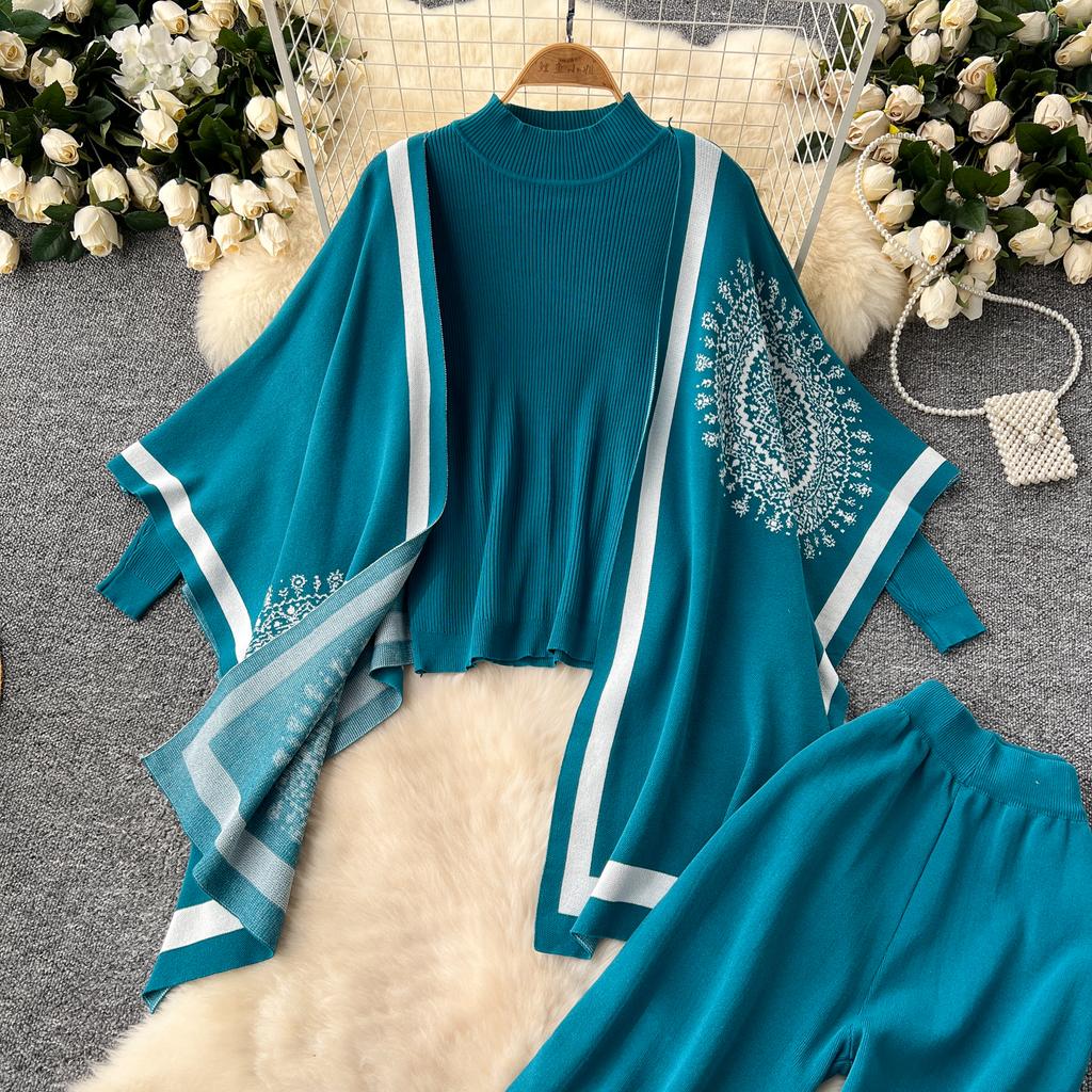 Женские шикарные трикотажные комплекты из двух предметов с рукавами-лодочками, в стиле пэчворк, с круглым вырезом, с разрезом, с высокой посадкой, широкие брюки, модные летние комплекты