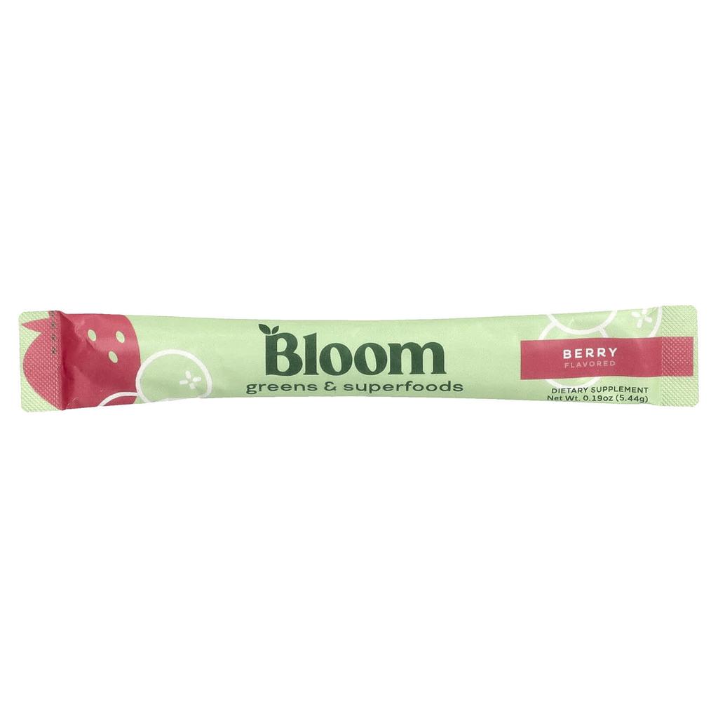 BLOOM Зеленый & Суперфуд, Ягодный, 5 стик-пакетов, 5,44 г (0,19 унций) каждый
