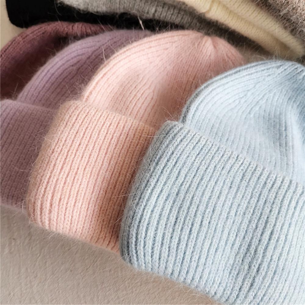 Winter Hat Rabbit Fur Winter Hats For Women Fashion Keep Warm Beanie Hats Solid Color Adult Head Cap