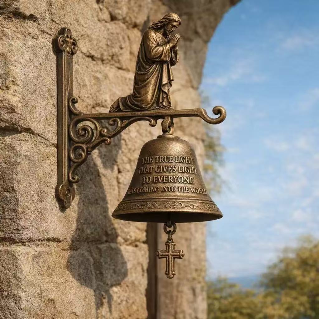 Vintage Jesus Virgin Mary Statue Doorbell Christian Religious Home Decor Bronze Church Gift Inspirational Bible Verse Door Chime