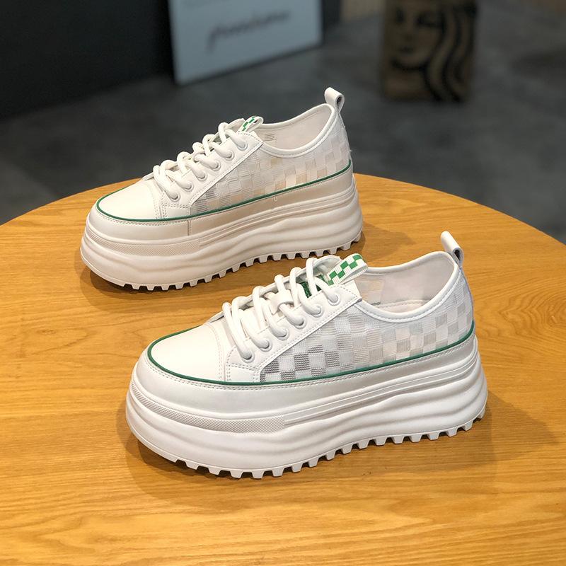Inner Height Increase Soft Sole White Shoes Women's Mesh Breathable 2024 Summer New Small Thin Thick Sole Muffin Shoes Tide