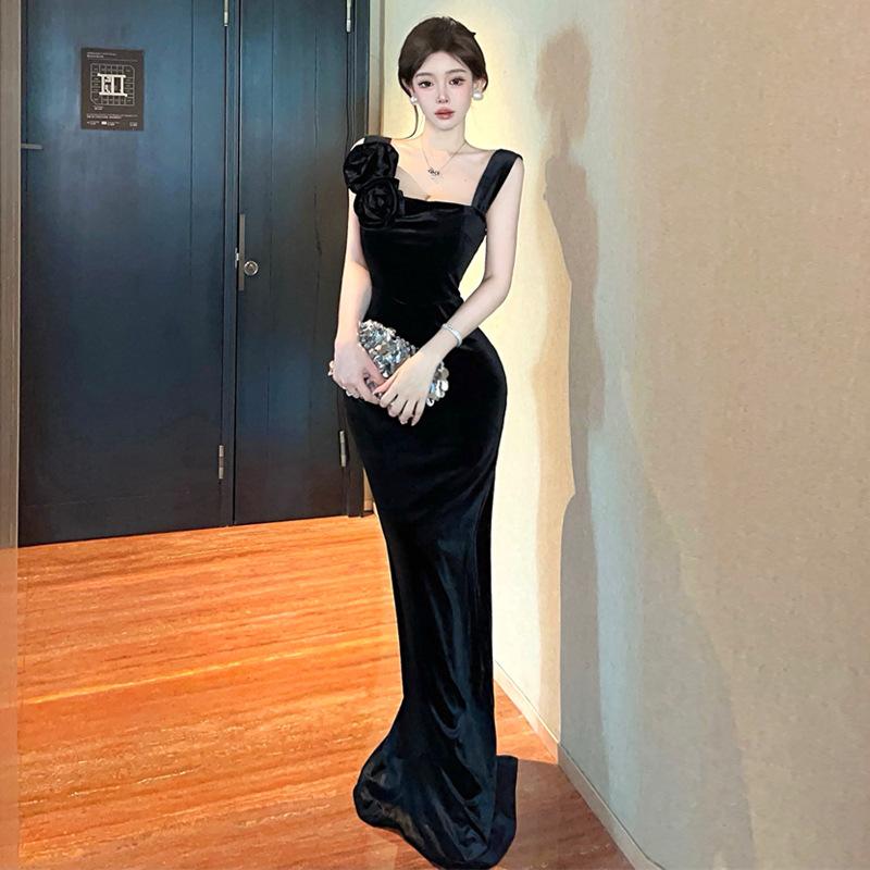 Женское сексуальное знаменитое бархатное платье с цветочным принтом