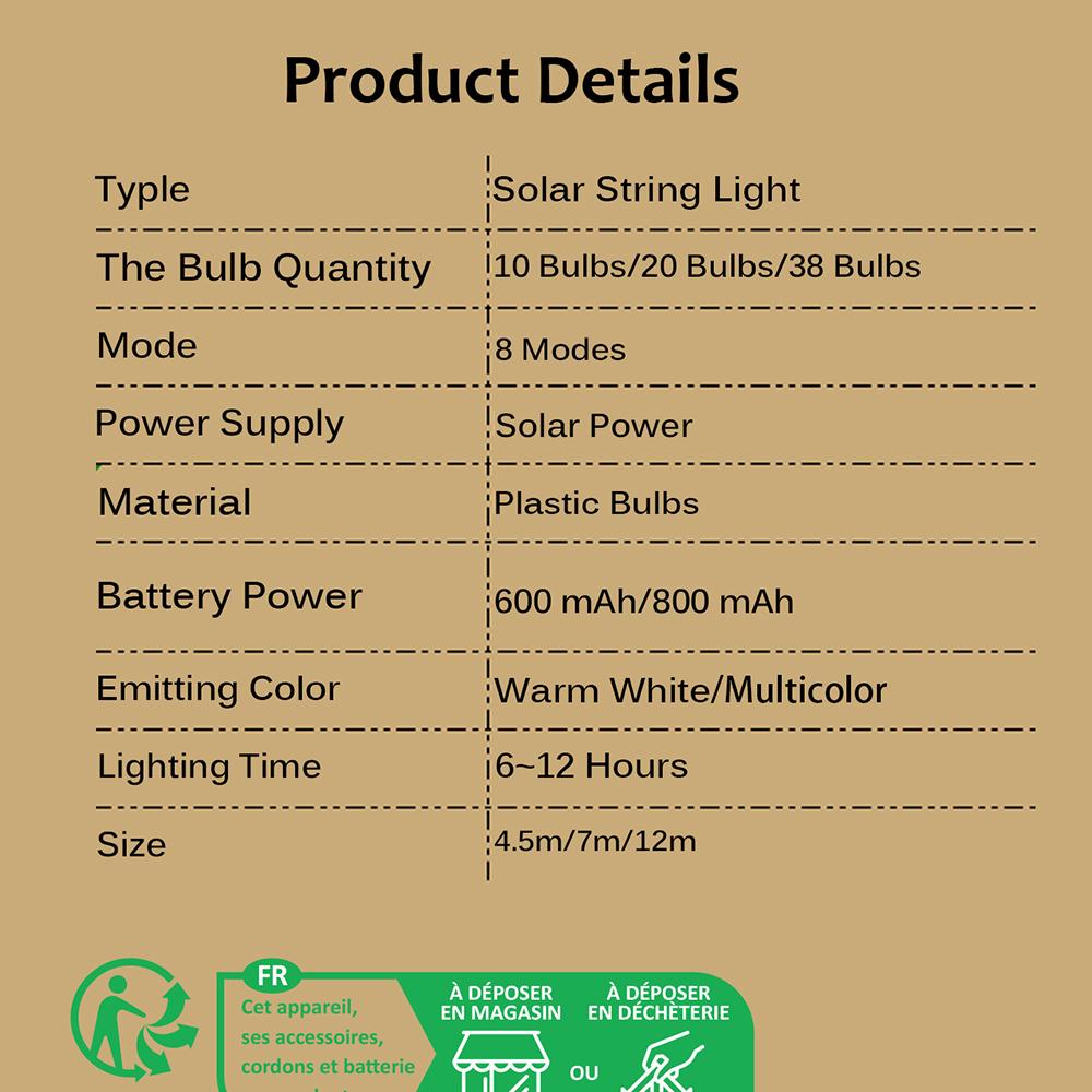 Светодиодные гирлянды на солнечных батареях, лампы 4,5 м, 12 м, солнечные лампы, сказочная гирлянда, уличный для садовой вечеринки, кемпинга, террасы, украшения дерева
