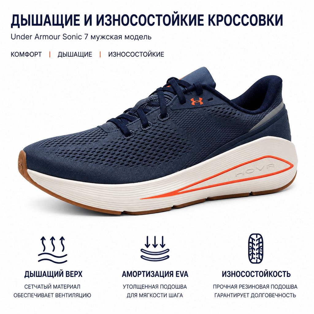 Under Armour Sonic 7 Удобные Универсальные Низкие Кроссовки для Бега Мужские кроссовки Синие 3028002-044