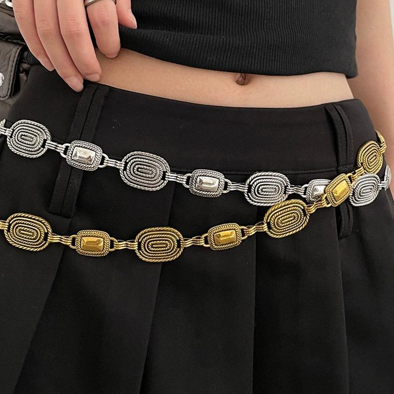 Retro Bohemian Ethnic Women Metal Waist Chain Accessories Decorative Carved Chain Belt Adjustable Waistband