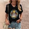 Women's T Shirt Fashion Butterfly Pattern Print Summer Short Sleeve Oversized Clothing Street Casual V Neck Female T-Shirt
