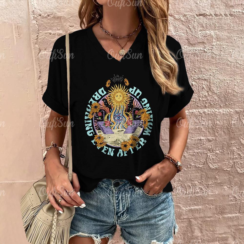 Women's T Shirt Fashion Butterfly Pattern Print Summer Short Sleeve Oversized Clothing Street Casual V Neck Female T-Shirt