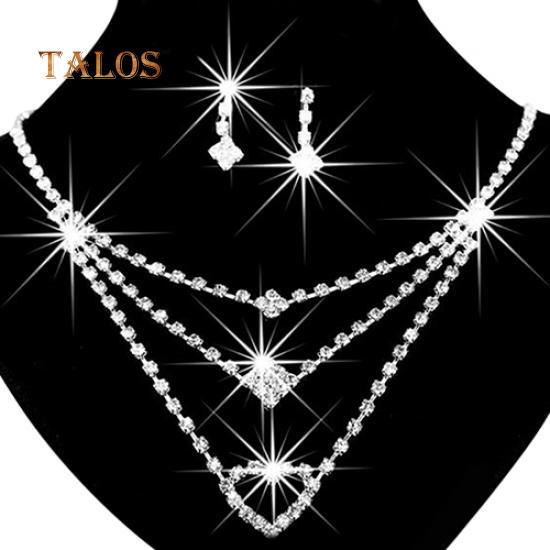 Women's Wedding Bride Love Heart Multilayer Necklace Earrings Jewelry Set Gift Accessories