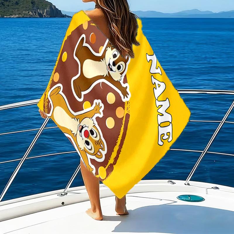 1pc Chip 'n' Dale1 Beach Towel with Custom Name, Beach/Swimming/Bath/Picnic/Camping Towel, Suitable for Seaside Beaches