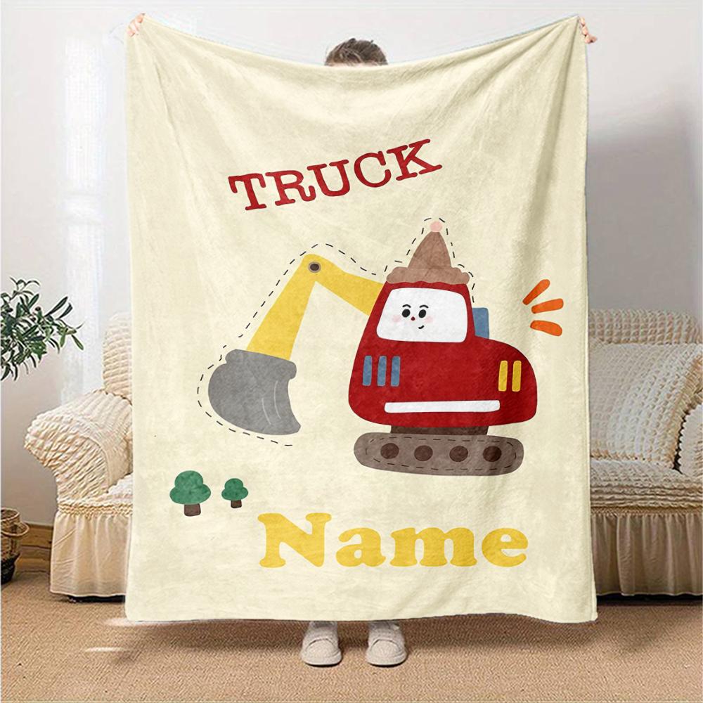 Custom Name excavator Theme Printed Blanket - Perfect for Couch, Bed, Travel & Outdoor Use | Machine Washable, Cozy & Durable.
