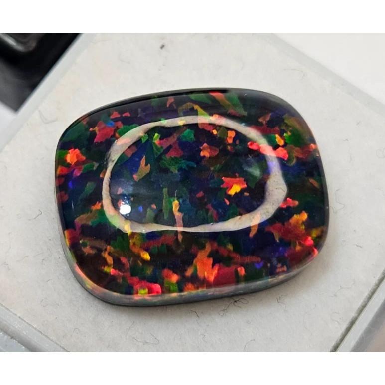 Beautiful Black Fire Opal Doublet Ethiopian 11-12 Ct Cushion Cut Loose Gemstone
