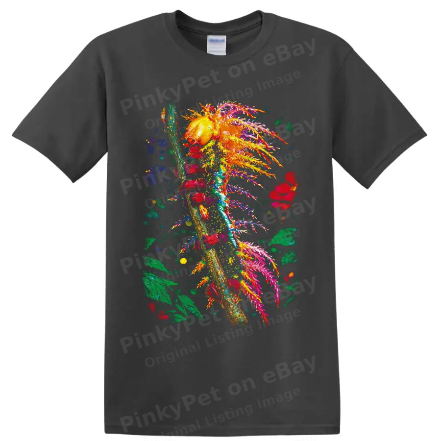 Colorful Caterpillar Insect T Shirt w/ Tropical Botanical Art Graphic Tee Print