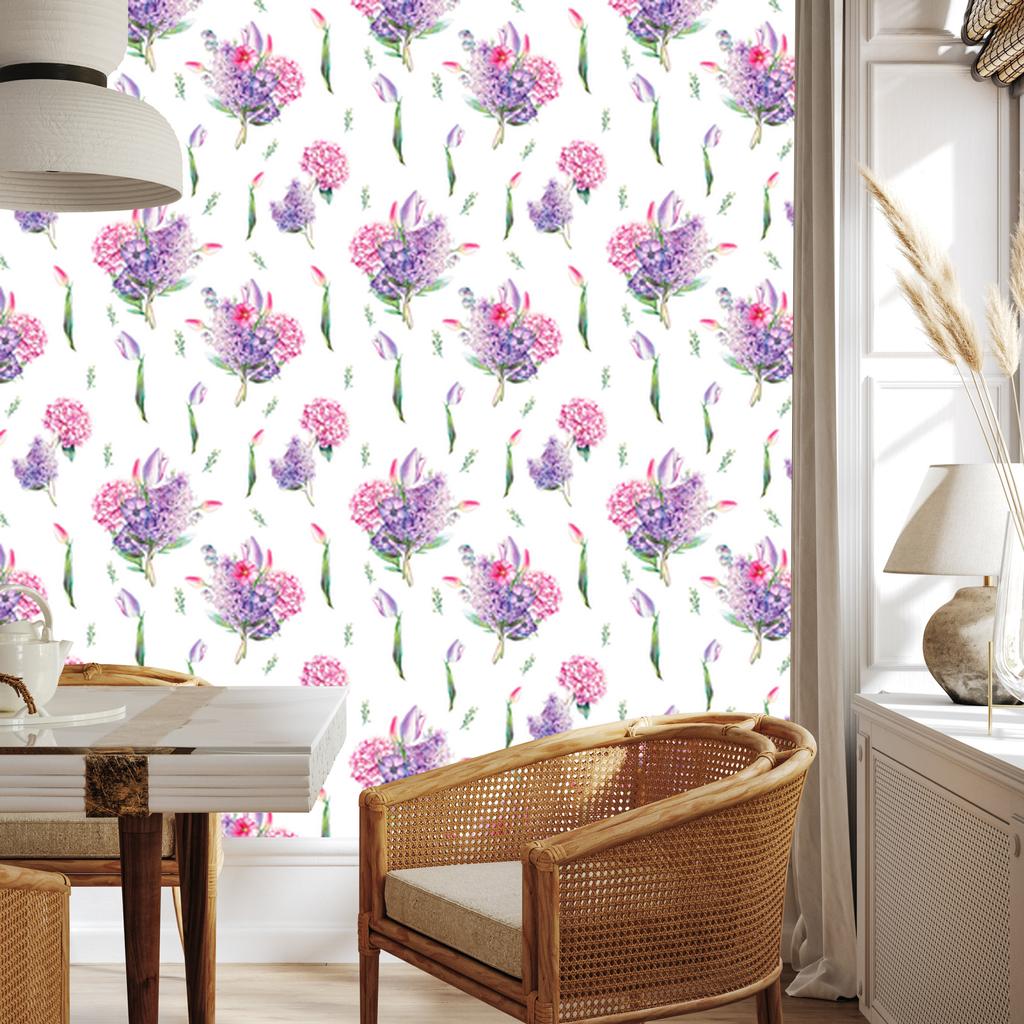Lavender wallpaper with flowers for living room and bedroom 50x1000