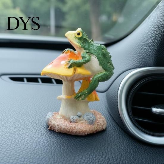 Waterproof Terrarium Decorations Resin Frog on Mushrooms Figurine, DIY Micro Landscape Bonsai Ornament, Cute Mushroom Figures for Outdoor Scaping
