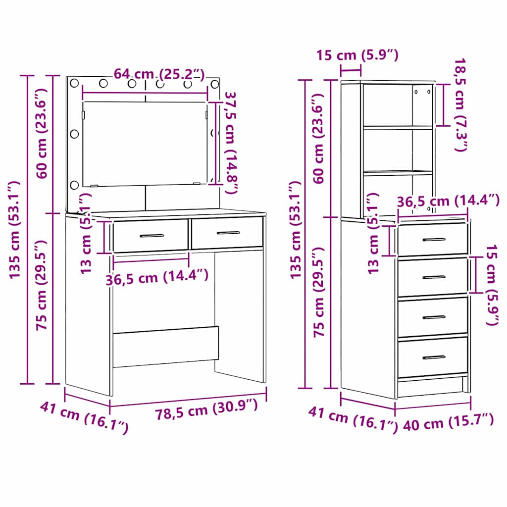 Makeup Table with Shelf White 78.5 x 41 x 135 cm Engineered Wood