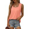 Women's Tops Fashion Clothing Summer T-shirt Vest Pleated Square Neck Sleeveless Solid Color Pullover Casual Shirts Female