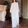 2024 Elegant Women's Solid Color Long Sleeve Maxi Dress with Heavy Embroidery and Semi-High Neck