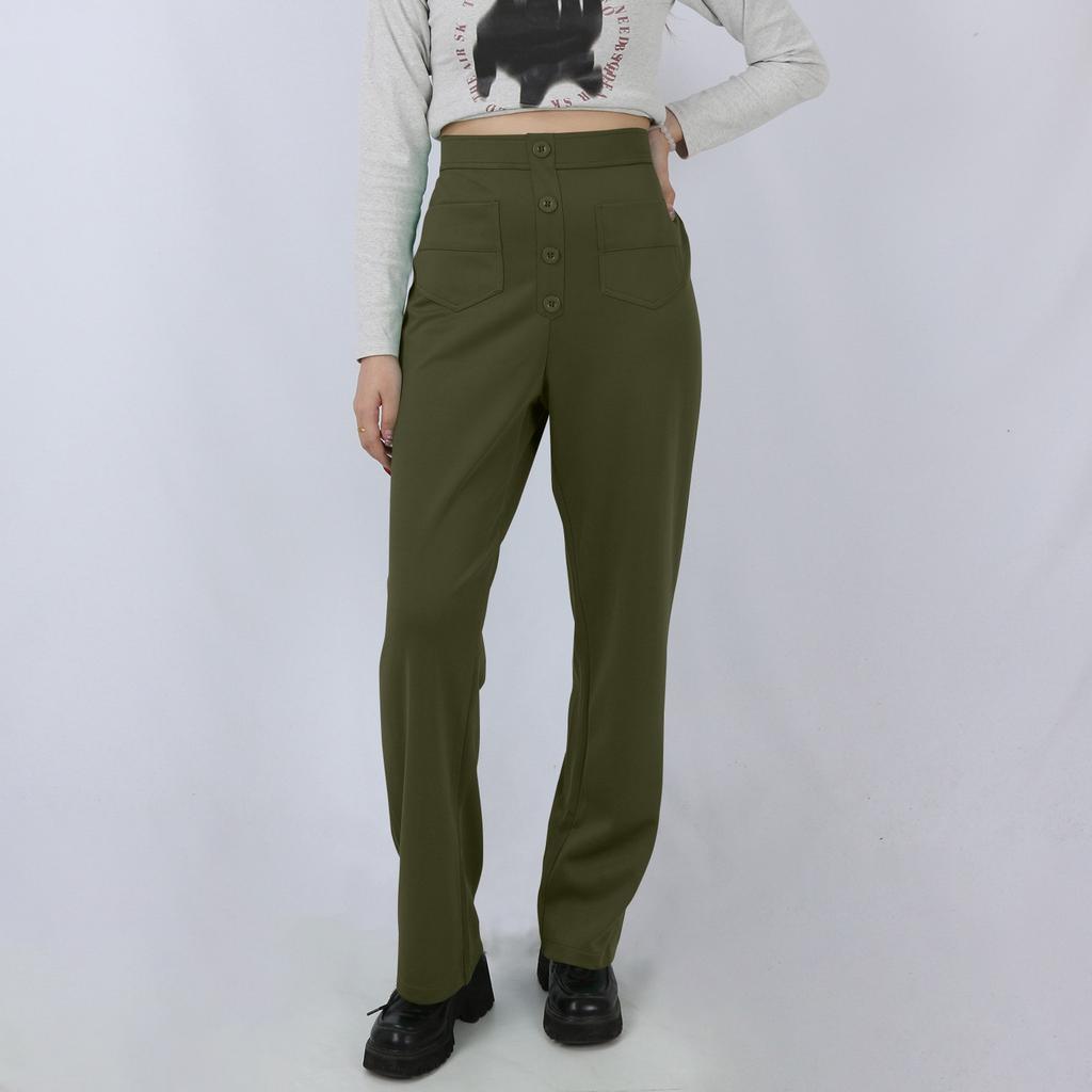 Женские повседневные прямые брюки с высокой талией и пуговицами, эластичные деловые рабочие брюки с несколькими карманами
