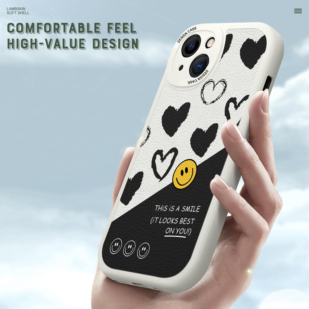 Тонкий кожаный чехол в стиле INS с мультяшной улыбкой, чехол из искусственной кожи для телефона Huawei Honor Infinix iPhone Vivo