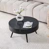 Round Coffee Table with 70 cm Diameter in Black Wood Look (MDF) & Black Metal Legs. Minimalist Design, Ideal for Living Room and Small Spaces.