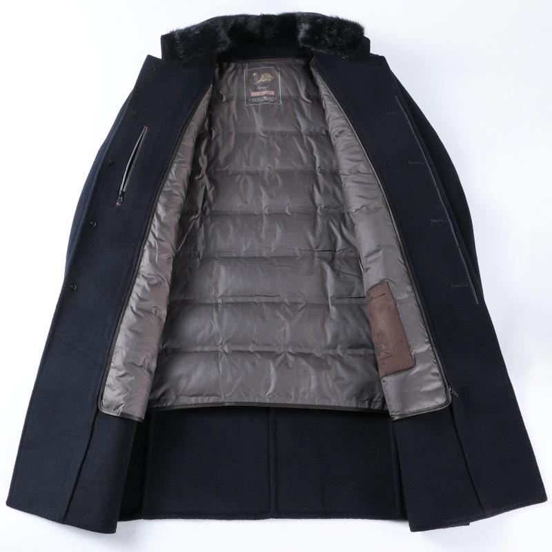 Длинное шерстяное двухстороннее пальто для мужчин среднего возраста с воротником-стойкой и съемной подстежкой для папы, шерстяное пальто большого размера