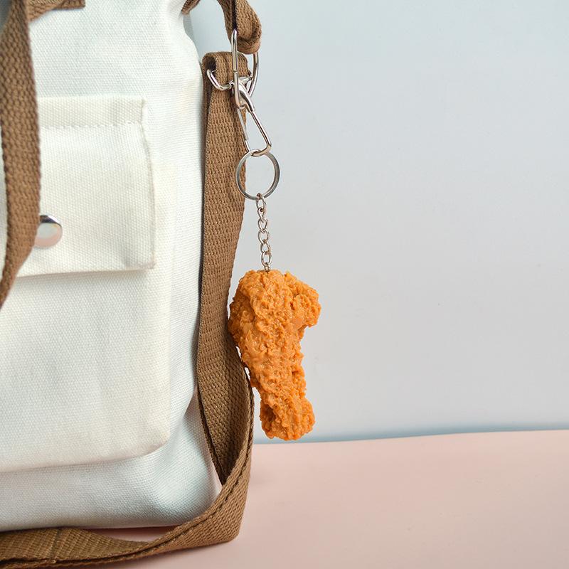 Simulation Fried Chicken Nugget Food Keychain Realistic Fake Chicken Hamburger Chips Bread Key Chain Bag Pendant Keyring