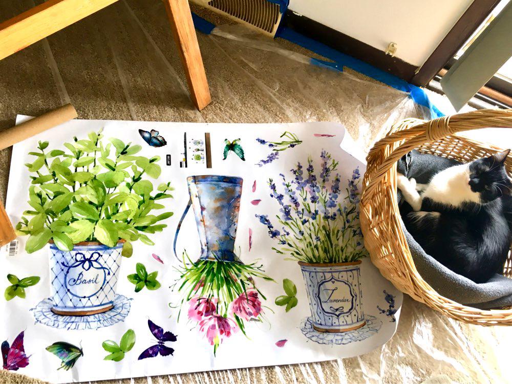 Наклейки на стену, домашний декор, цветочный горшок в горшке, бабочка, кухонное оконное стекло, наклейки для ванной комнаты, водонепроницаемые