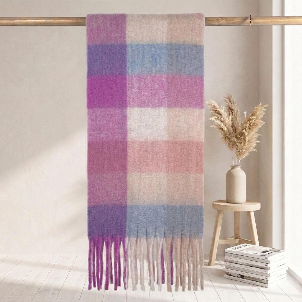 | Imitation mohair plaid scarf | Autumn and winter warm AC grid | Support LOGO customization