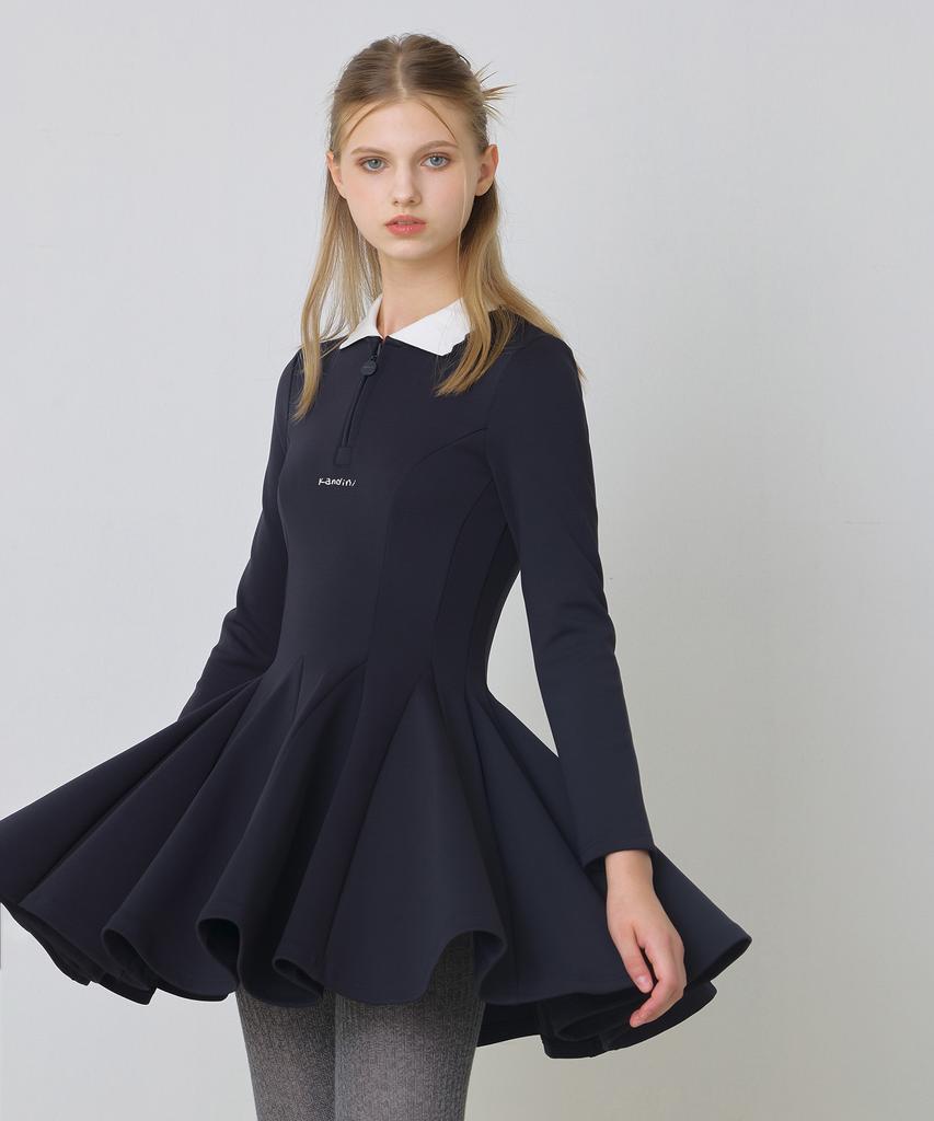 KANDINI Navy Zip-Up Flare Dress