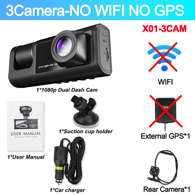 3-канальный 1080P видеорегистратор для WIFI GPS автомобильный видеорегистратор автомобильный видеорегистратор передняя и задняя камера ночного видения автомобильный аксессуар