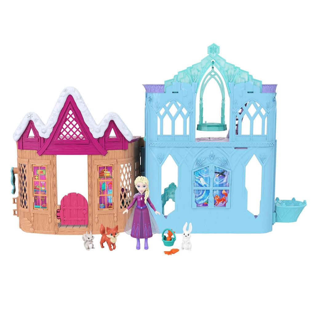 Mattel Disney Холодное Сердце Эльза и Замороженные Животные Эренделла Роскошный Кукольный Домик Игровой Набор для Ролевых Игр с 1 Мини-Фигуркой от 3 лет и Куклой-Переодевалкой JFG28, Вверх,