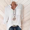 Spring Autumn Women Solid Color Button V Neck Cotton Linen Blouse Cotton Linen Plus Size Pocket Tops