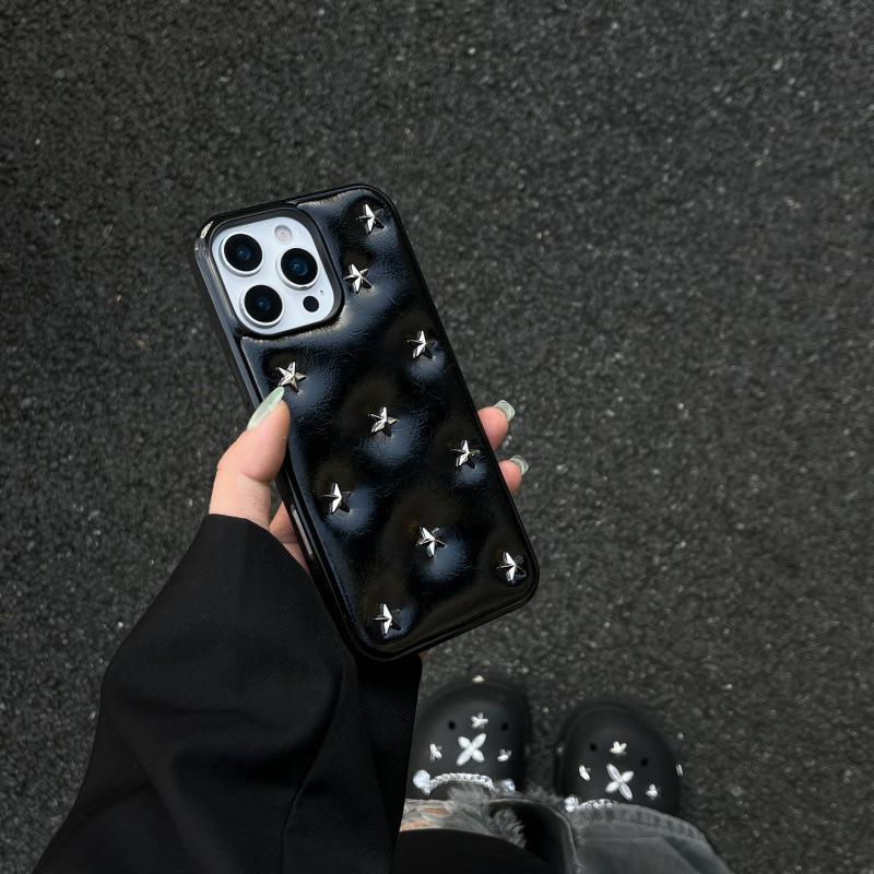 Крутой черный кожаный 3D чехол-звезда для телефона с ремешком для iPhone 14/15/16 Pro/Pro Max