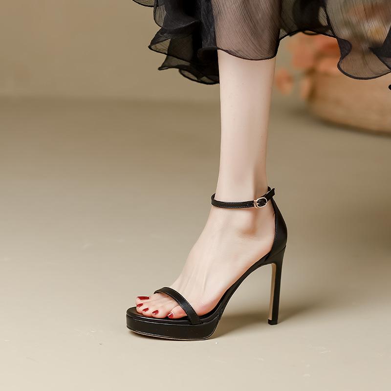 Thick-soled One-word Sandals for Women's Summer SW Stars with the Same Waterproof Table High Heels, Sexy Versatile Height-increasing Stiletto Shoes