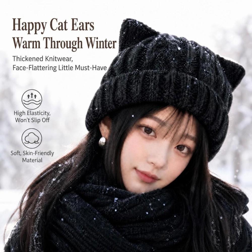 Thick Warm Cat Ear Beanie Hat 56-58cm Circumference Fall Winter Skull Cap Casual Use
