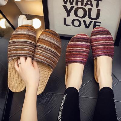 Новые женские льняные тапочки с закрытым носком в стиле ретро