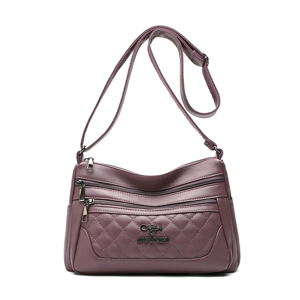 Embroidered Diamond Grid PU Single Shoulder Crossbody Women's Bag