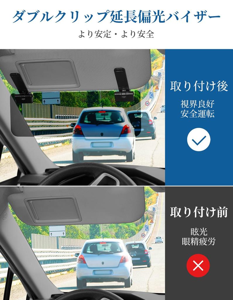 JOYTUTUS Car Sun Visor Extension UV400 Double Universal Fit Attachment, Polarized, Protection, Adjustable, Clip, Anti-Glare,