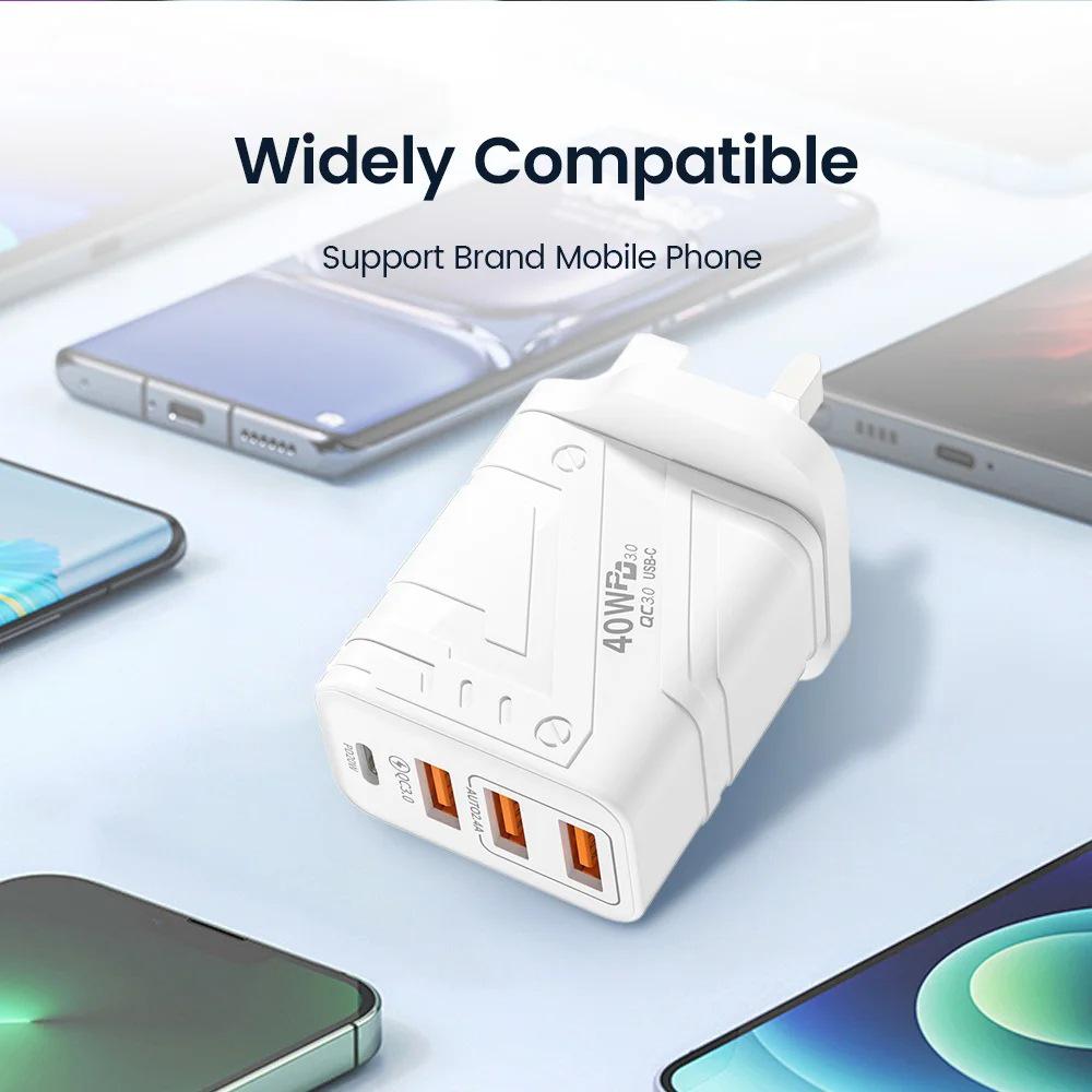 Многопортовое быстрое зарядное устройство в стиле меха для Apple и Android (Type-C и A)