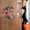 Halloween Moon Cat Wreath for Front Door Crescent Moon Wreath Sign with Artificial Rose Flowers for Gothic Home Decoration