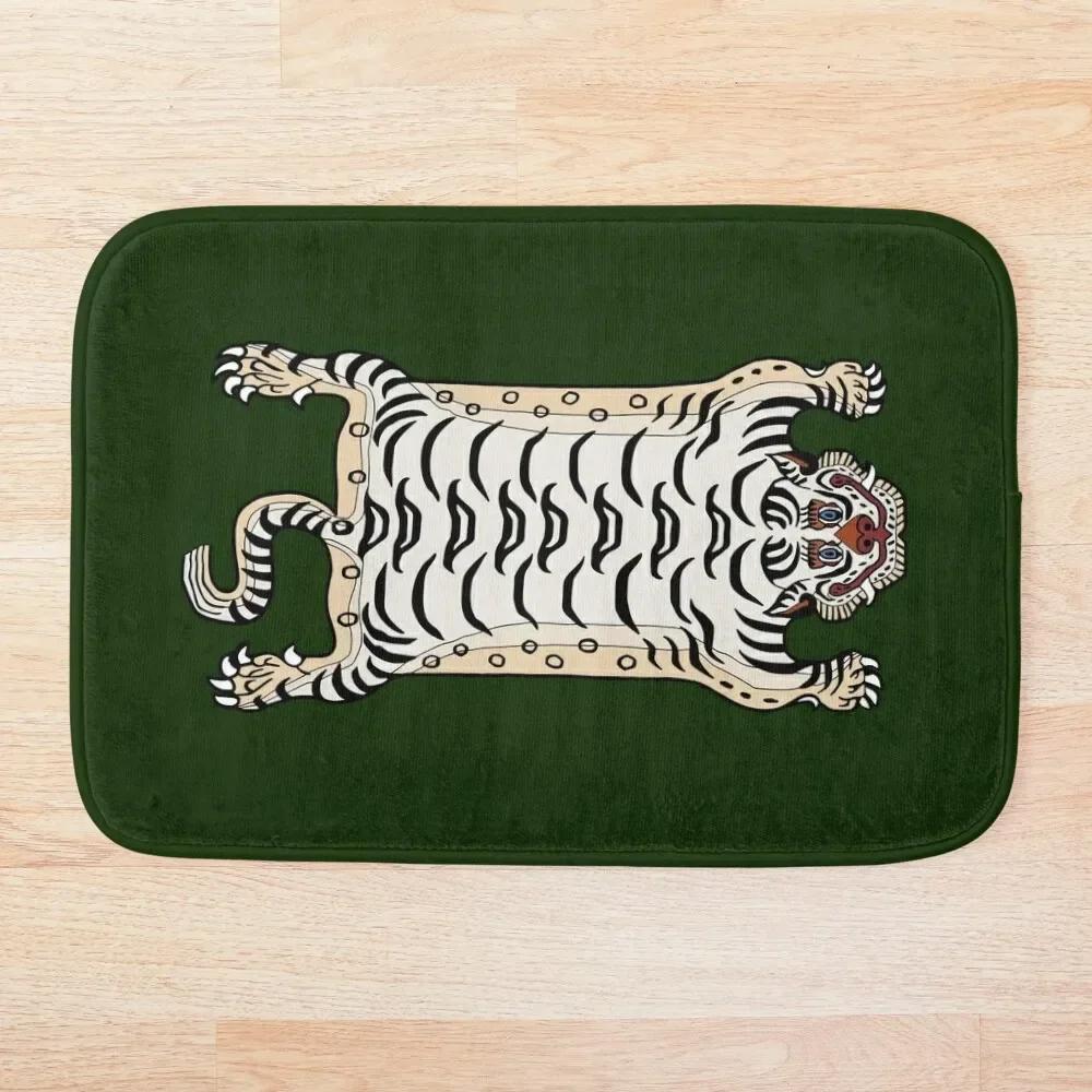Зеленый коврик для двери с рисунком тигровой шкуры Домашний ковер Нескользящий ковер с изображением животного для ванной комнаты Кухни Коридора Гостиной Входного пола Декор Коврик для ног