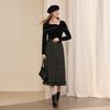 Tassel woolen plaid skirt