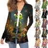 Women's Fashion Christmas Print Long-Sleeved Pocketed Slim-Fit Cardigan Coat