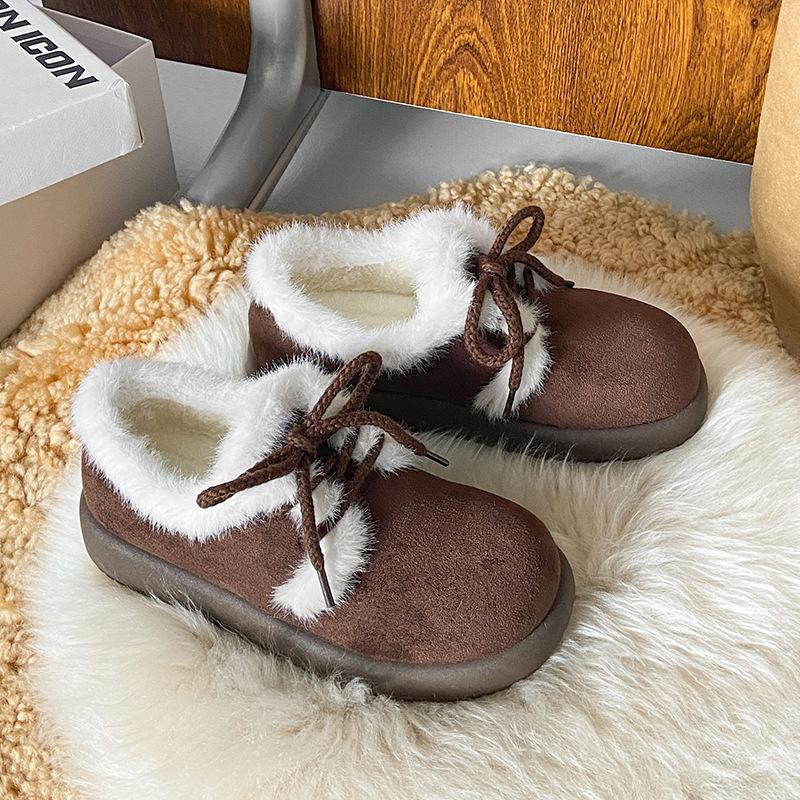 Women's Large Size Soft Sole Heightening Winter Warm Fur One Anti-slip Snow Boots Plush Lined Ankle Boots Outdoor Sports Furry Cotton Shoes