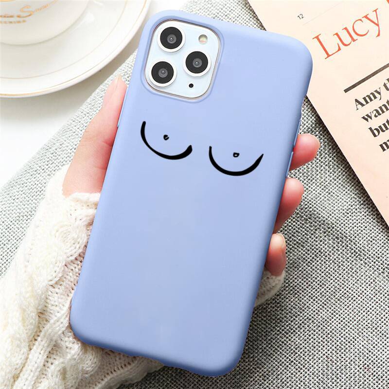 Boobs Art Print Harajuku Phone Case for iPhone 12 Mini Pro Max 11 Pro Max X XR XS 8 7 6s Plus Candy Purple Silicone Cases