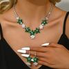 3 шт. Женский модный цирконовый набор: зеленое цветочное ожерелье, серьги, цирконовый набор. Подходит для свадьбы, вечеринки, фестиваля, подарков-8581